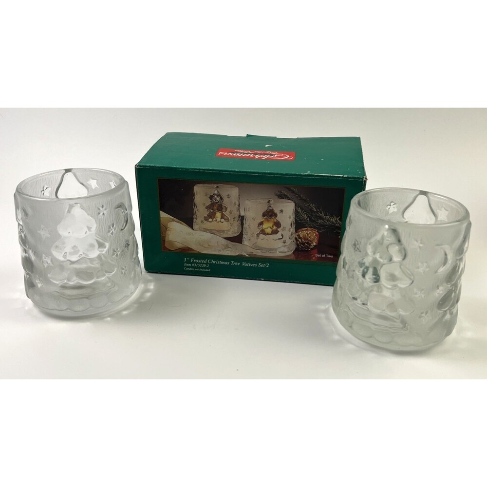 Set of 2 Frosted Christmas Tree Votives - Celebrations by Crystal Clear